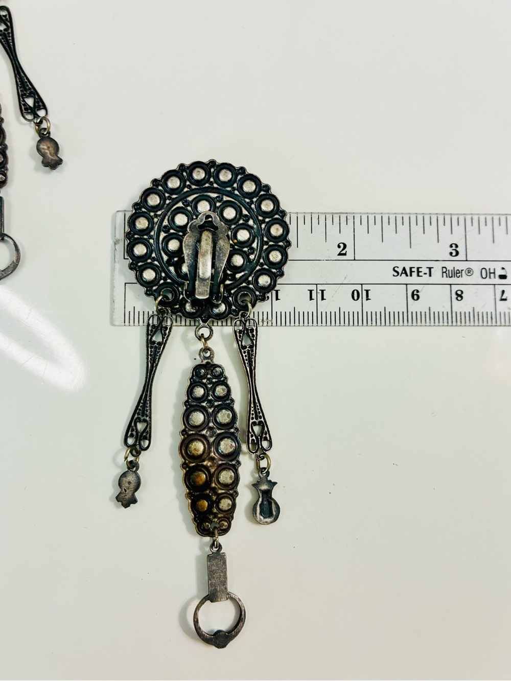 Antique Silver-Tone Art Deco Revival Dark Swarovski Dangle Clip Earrings 90s EUC - Picture 10 of 12